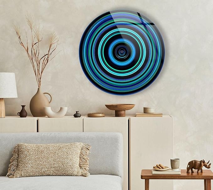 My Photostation.com 15.8''(40cm) Diameter Blue and Green Round Glass Wall Art Tempered Glass Printing Wall Decor Large Wall Art Wall Hangings