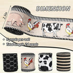 Farmhouse Animal Wired Edge Ribbons Cow Chick Pig Stripe Chicken Wire Decorative Fabric Wrapping Ribbons for DIY Crafts Wreath Bow Making Supplies, 4 Rolls, 24 Yard