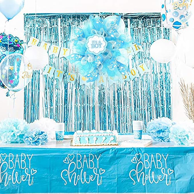 MEEDEE Baby Boy 2.5 Inch Burlap Wired Ribbon for Baby Shower, Diaper Cake, Welcome Home Favors, Gift Box, Table Decor - Blue (10 Yards)