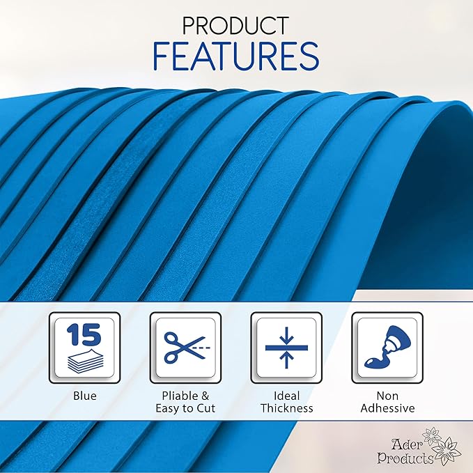 Blue EVA Foam Sheets for Crafts, 9 x 12 Inch, 2mm Thickness, 15 Pack – Ideal for DIY Arts and Crafts, Foam Paper for Kids, Cosplay and Costumes