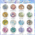 Renfio Opal Chunky Glitter Set - 16 Dreamy Amber Colors, 10g Each - Holographic Fine Glitter Mix, Iridescent Flakes for Snow Globe, Tumbler, Nail Art & DIY Crafts