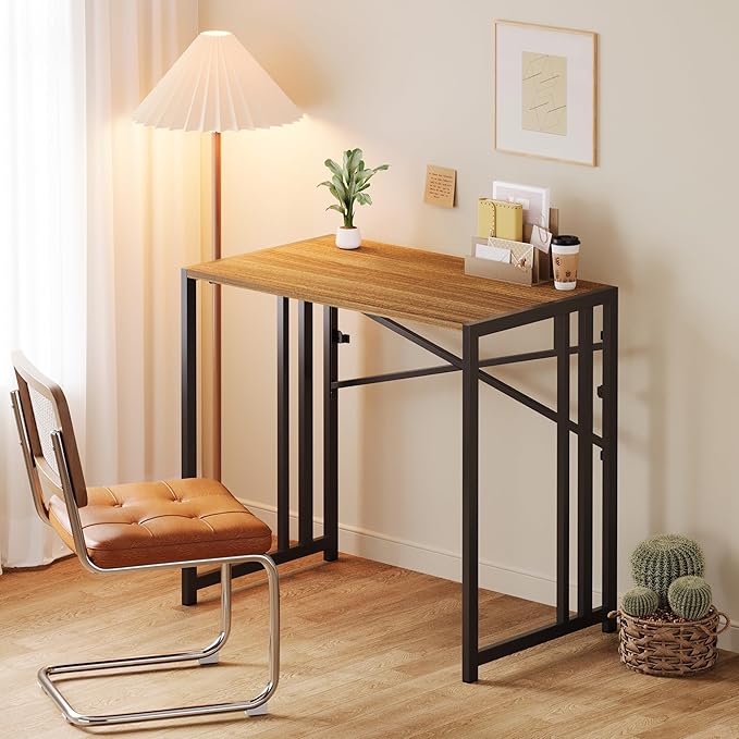 Narrow Folding Computer Desk 35 inch, Writing Gaming Computer Camping Desk, Espresso
