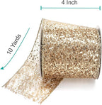 CT CRAFT LLC Sparkling Glitter Mesh Wired Ribbon 4" x 10 Yards Champagne Gold for Christmas Home Decor Bow Gift Wrapping DIY Crafts Wreath