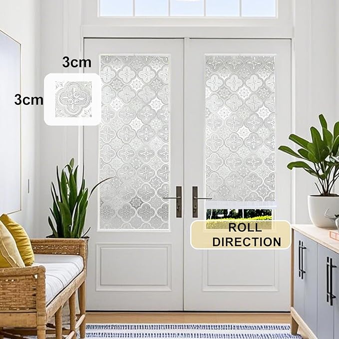 Window Privacy Film Decorative for Front Door, Bathroom Static Cling Stained Glass Sticker Opaque Heat Control UV Blocking Non-Adhesive for Home Windows 23.6 X 78.7 inches
