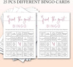 Bridal Shower Bingo, 25Pcs Prefilled Find The Guest Bingo Game Cards, Engagement Party Games for Guests, Pink Wedding Party Supplies - E17