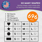 Basic Shapes 2: Hearts, Stars, Hexagons, Rectangles, 696 Pieces US Made Card Stock Punch Out Geometric Shapes in 3 Sizes and 4 NEON Colors for Math, Pattern Play and DIY Crafting