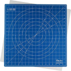 The Quilted Bear Rotating Cutting Mat 18" x 18" - Locking & Rotating Self Healing Cutting Board for Sewing, Fabric & Effortless Quilting - 360 Degree Sewing Supplies Mat for Craft Table (Blue)