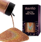 Renfio Holographic Ultra Fine Glitter Powder Metallic Resin Glitter 2.11 Oz (60g) PET Flakes Crafts Sequins 1/128" 0.008" 0.2mm Epoxy Chips Flakes for Tumblers Slime - Laser Rose Gold