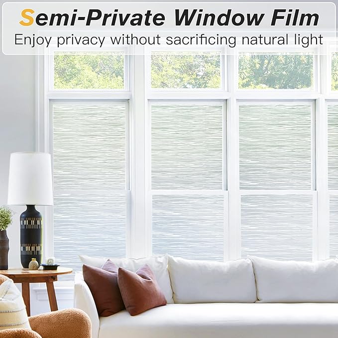 Haton Window Privacy Film, Frosted Glass Privacy Window Clings, Sun Blocking Frosting Opaque Coverings, Static Cling Removable Decorative Stickers for Home Door, Non-Adhesive 23.6" x 157.4"