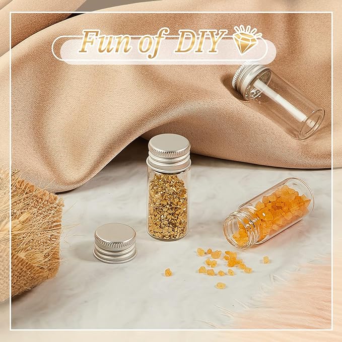 100 Pcs Small Clear Vials Spice Mini Jars with Lids Mini Glass Bottles with Screw Aluminum Metal Caps Tiny Jars Sample Containers for Powder Cream Cosmetic Jewelry Wedding (10 ml,Silver Caps)