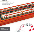 ERLLE - Wooden Cribbage Board Game Set, Continuous 3 Track Wooden Board, 9 Metal Pegs, 2 Decks of Cards, Sliding Lid and Storage, Unique Cribbage Boards,Travel Portable Cribbage Game Sets