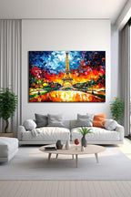 SpiritualHands Paris Eiffel Tower Glass Wall Art Oil Painting for Living Room, Tempered Glass Modern Prints Decor, Large Vivid Color Panel for Bedroom, Kitchen, or Office