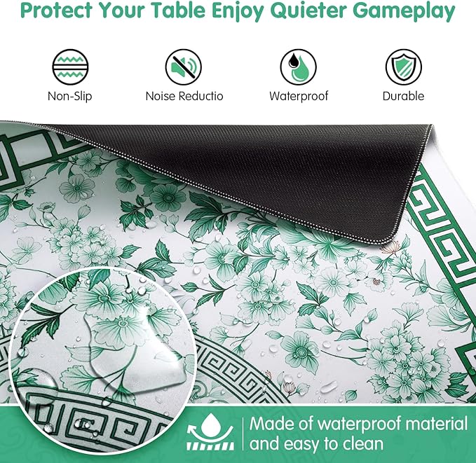 Mahjong Mat for Table 33x33 Inch, No-Crease,Anti-Slip,Noise-Reducing American Mahjong Mat, Mahjong Table Mat with Carry Bag, Neoprene Mahjong Mat for Poker, Card, Board (Green)