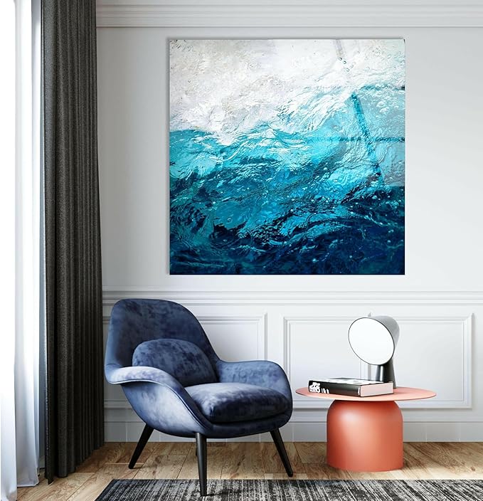 My Photostation.com Round 24'' Blue Waves Abstract Glass Wall ArtTempered Glass Printing Wall Decor Large Wall Art Wall Hangings