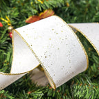 CT CRAFT LLC Whtie Burlap Fabric Confetti Glitter Wired Ribbon 2.5" x 10 Yards White Color for Christmas Home Wedding Decor Gift Wrapping Tree Topper Bow Wreath Bouquet DIY Crafts
