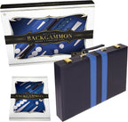 Backgammon Set 15 inch, Medium - Classic Board Game for Adults and Kids with Premium Leather Case - Includes Strategy & Tip Guide (Blue)