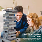 ApudArmis 54 PCS Tumble Timber Set Up to 3.2FT, Pine Wooden Tumble Tower Game with Dice and Scoreboard Set - Classic Block Stacking Board Game for Adults Teenagers (Gray)