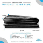 Woven Geotextile Fabric for Driveway and Road Stabilization, Construction Underlayment, Erosion Control, Commercial Grade 50 Year for Gravel Roads and Pavers (17.5x60) Ships Folded