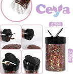Ceya Holographic Chunky Glitter, 4.9oz/ 140g Brown Craft Glitter Powder Mixed Chunky & Fine Flakes Iridescent Nail Sequins for Nail Art, Hair, Epoxy Resin, Tumblers, Slime, Painting, Festival Decor