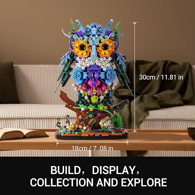 Sillbird Flower Owl Building Sets for Adults Halloween Creative Gift Ideas for Women Men Mom Her, Home Decor Display or Table Centerpieces - Buildable Floral Animals Botanical Model Collection