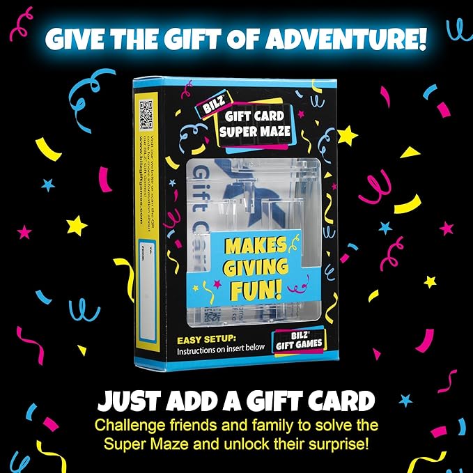 BILZ® Super Maze | Gift Card Puzzle Game for Ages 8+ | Made in USA | Easy Fun Setup | Fits Gift Cards, Cash (Folded), and Notes | Great for Graduations, Christmas, & Birthdays | 2 Pack