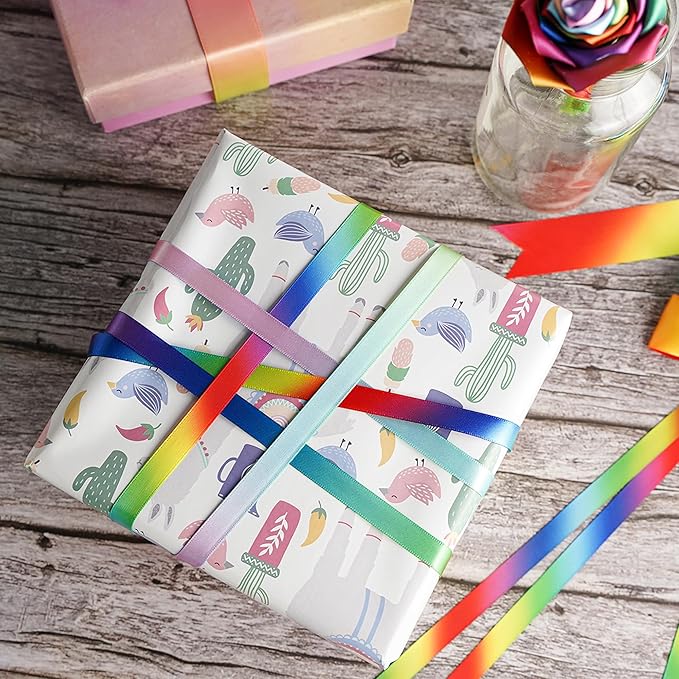 MEEDEE Rainbow Satin Ribbon - 3/8 inch Colored Ribbon for Crafts, Gift Wrapping, Birthday Party, Pride Party, Wedding Decorating - 50 Yards