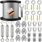 1/8 Inch Heavy-Duty Stainless Steel Cable 65FT Wire Rope with M5 Turnbuckle - 304 Stainless Steel, 1700LB Break Strength for Outdoor Sun Shade, Garden Climbing,Deck Railing (1/8" 65FT Wire Rope Kit)