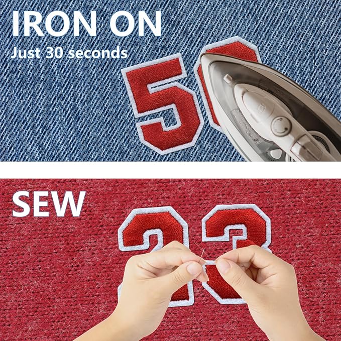 Number Iron On Patches, Numbers 0-9 Embroidery Applique Patch, DIY Decorative Heat Press Patches for Clothing Jeans Jackets Backpacks Hats (Red 50 Pcs)