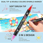 48 Colors Dual-tip Watercolor Markers, 24 Pack Glitter Brush Markers, Water-based Ink Sparkle Pen,Glitter Paint Pens for Adults Coloring,DIY Crafts,Doodle Writing,Art Crafts Gifts