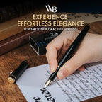Wordsworth & Black Fountain Pen Set, 18K Gilded Bent Nib, Includes 24 Pack Ink Cartridges, Ink Refill Converter & Gift Box, Gold Finish, Calligraphy, [Black Gold], Perfect for Men & Women