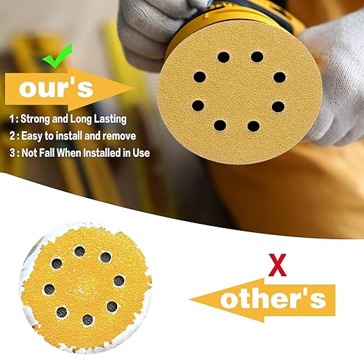 80PCS 5 Inch 8 Hole Sanding Discs 40 Grit,Gold Round Hook and Loop Sandpaper for Random Orbital Sander