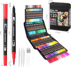Dual Tip Markers, Double Brush Art Markers Set with Fine Tip and Brush Tip for Adult Coloring Book, Hand Lettering, Calligraphy & Drawing, Art Supplies Kit for Kids and Adults (120 Colors)