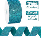 HUIHUANG Turquoise Glitter Wired Ribbon for Christmas Tree 2.5 inch Peacock Blue Diamond Mesh Ribbon for Tree Decoration, Wreaths, Garland, Gift Wrapping, Large Bows Making, Home Decor -10 Yards
