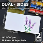 Funto Watercolor Journal 2-Pack, 3.9x3.9, 44 Pages Each,Hot-Pressed 100% Cotton, PU Leather Green Hard Cover, Art Supplies for Mixed Media