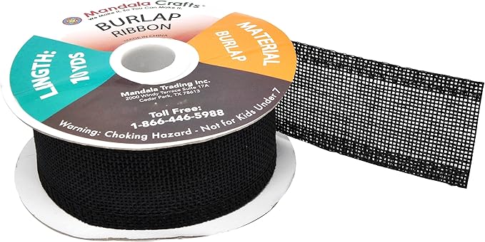 Mandala Crafts Black Burlap Ribbon 1.5 Inches Wide Jute Ribbons for Crafts - 20 Yds Roll Rustic Burlap Wrap Trim Ribbons for Wreaths Bows Wedding Party Decoration