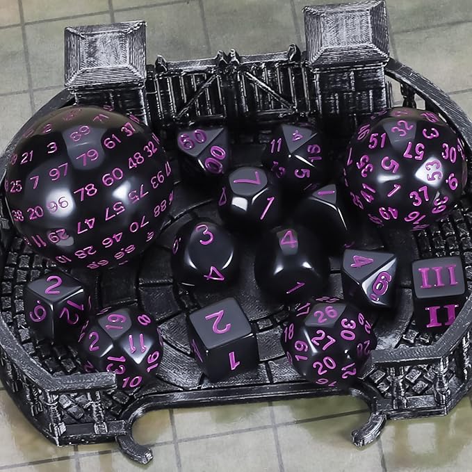 CiaraQ DND Polyhedral Dice Set (15pcs) D4-D100 Game Dice with Dice Bag for Dungeons and Dragons Role Playing Table Games (Black & Purple)