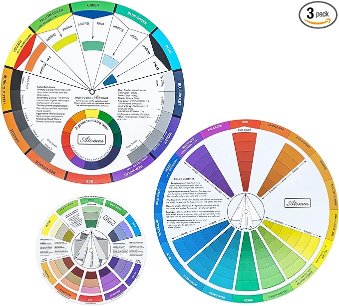 Mcbazel 3 Pieces Color Mixing Guides Wheel, Paint Mixing Learning Guide Art Class Teaching Tool for Makeup Blending Board Chart Mix Colours (3 Sizes)