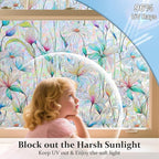 Donox Decorative Window Privacy Film, 3D Floral Stained Glass Window Film Static Cling Rainbow Privacy Sticker for Glass Door Heat Control Anti UV, No Adhesive (Magnolia,17.5 x 157.4 inches)