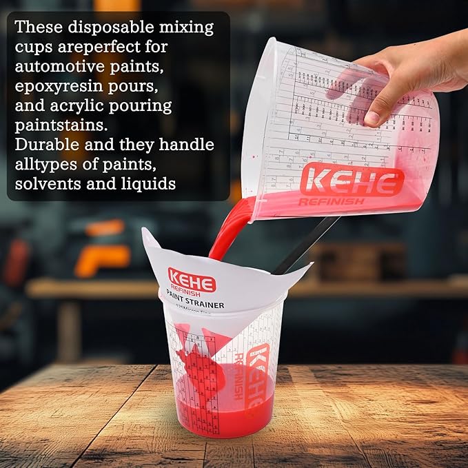 15 PACK Paint Mixing Cups by KEHE REFINISH,38 oz (1100ml),Disposable or Reusable Plastic Measuring Cups with Lids for Liquids, Paints, Resin, Epoxy, Art,Ratios 1:1,2:1, 3:1, 4:1,5:1,6:1,7:1,8:1