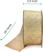 CT CRAFT LLC Glitter Wired Ribbon 2.5" x 20 Yards Light Gold for Christmas Home Decor Bow Gift Wrapping DIY Crafts Wreath