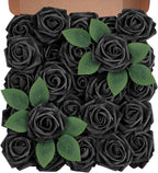Artificial Flowers Foam Fake Roses 25pcs Black Roses with Stems for Home Decor DIY Wedding Bouquets Party Bridal Shower Centerpieces Faux Flower Arrangements Tables Decorations