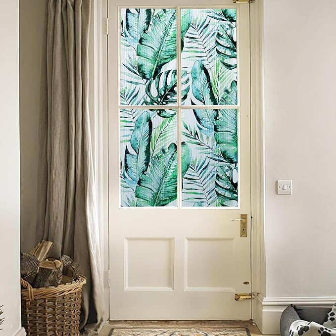 DKTIE Nature Pattern Rainbow Window Film Decorative Stained Glass Window Film Static Cling Films Easy Apply Removable Comes with Tools (U560-Reeded Glass, 35.4" x 118.1")