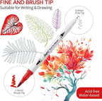 Dual Tip Art Markers Pens for Kids Adult Coloring Books Artist Fine and Brush Tip Colored Pens Water-color Pens for Journaling Note Taking Writing Planning Art Project