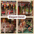 Tonecheer DIY Book Nook Kit for Adults, Wooden 3D Puzzle Bookend Bookshelf Insert Decor, Chinese Booknook Miniature House Kit with Dust Cover and Body Motion Sensor LED Light (Dream of Red Mansions)