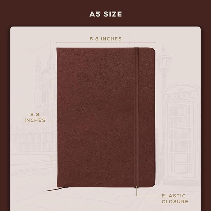 Beechmore Books A5 Sketch Book – 5.8"x8.3" Premium Vegan Leather Hardcover Sketchbook, 96 Thick 300gsm Perforated Ivory Pages, Ideal for Sketching, Watercolor & Mixed Media, Includes Back Pocket