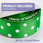 Polka Dot Grosgrain Ribbon 1.5 Inch, 25 Yards Spool Green and White Polka Dot Ribbon for Christmas Gift Wrapping DIY Crafts Hair Bows Wedding Party Decor Sewing and Home Decoration