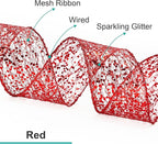 CT CRAFT LLC Sparkling Glitter Mesh Wired Ribbon 4" x 10 Yards Red for Christmas Home Decor Bow Gift Wrapping DIY Crafts Wreath