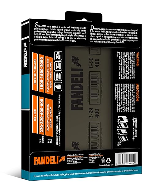 Fandeli | Waterproof Sandpaper | 1000 Grit | 25 Sheets 9'' x 11'' | For Car Polishing, Wood Furniture Sanding and Metal Sanding | Water Resistant