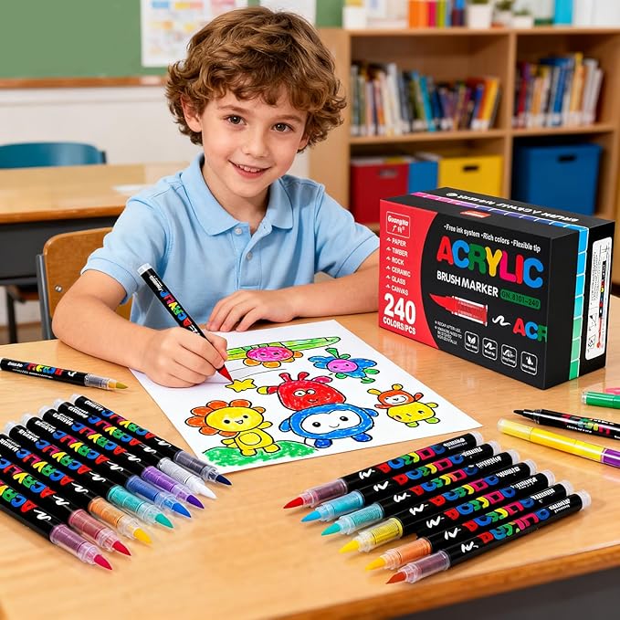 Acrylic Paint Markers Pens, 120 Vivid Colors Acrylic Markers Set,Direct Liquid Type, Stackable Color, Odorless Soft Head，Markers for School，Tooli Art ，Fabric & Creative Crafts (120)