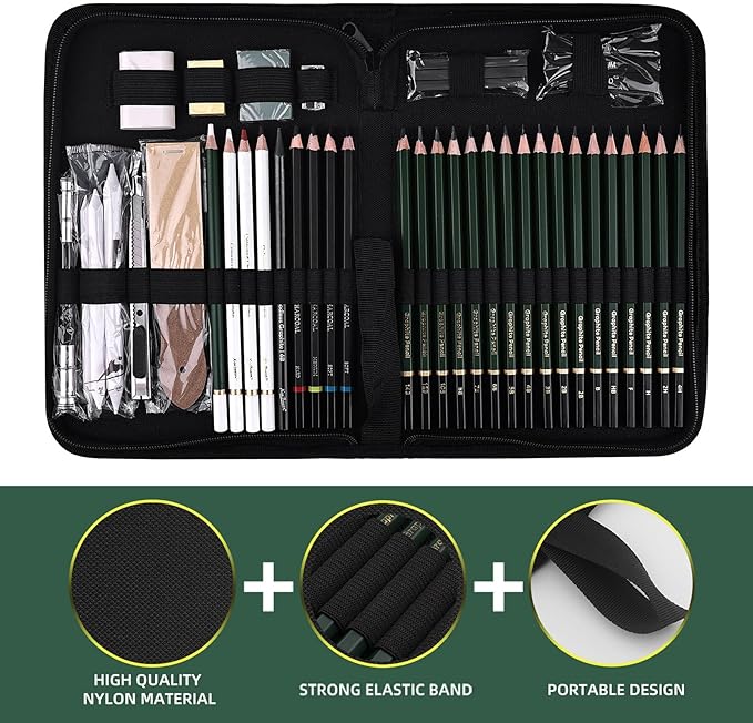 43 Pack Sketch Pencils for Drawing Charcoal Pencil Sketching Set with Sketchbook, Pencils, Charcoal, Graphite and More for Artists, Professionals or Beginners